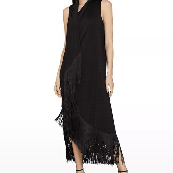 BCBGMaxAzria Dresses & Skirts - BCBGMaxAzria Fringe-Trimmed Asymmetrical Maxi Dress-M